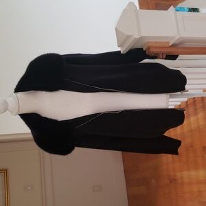 SAKS FIFTH AVE- BLACK FAUX FUR COLLAR- ZIPPERED SWEATER  XL